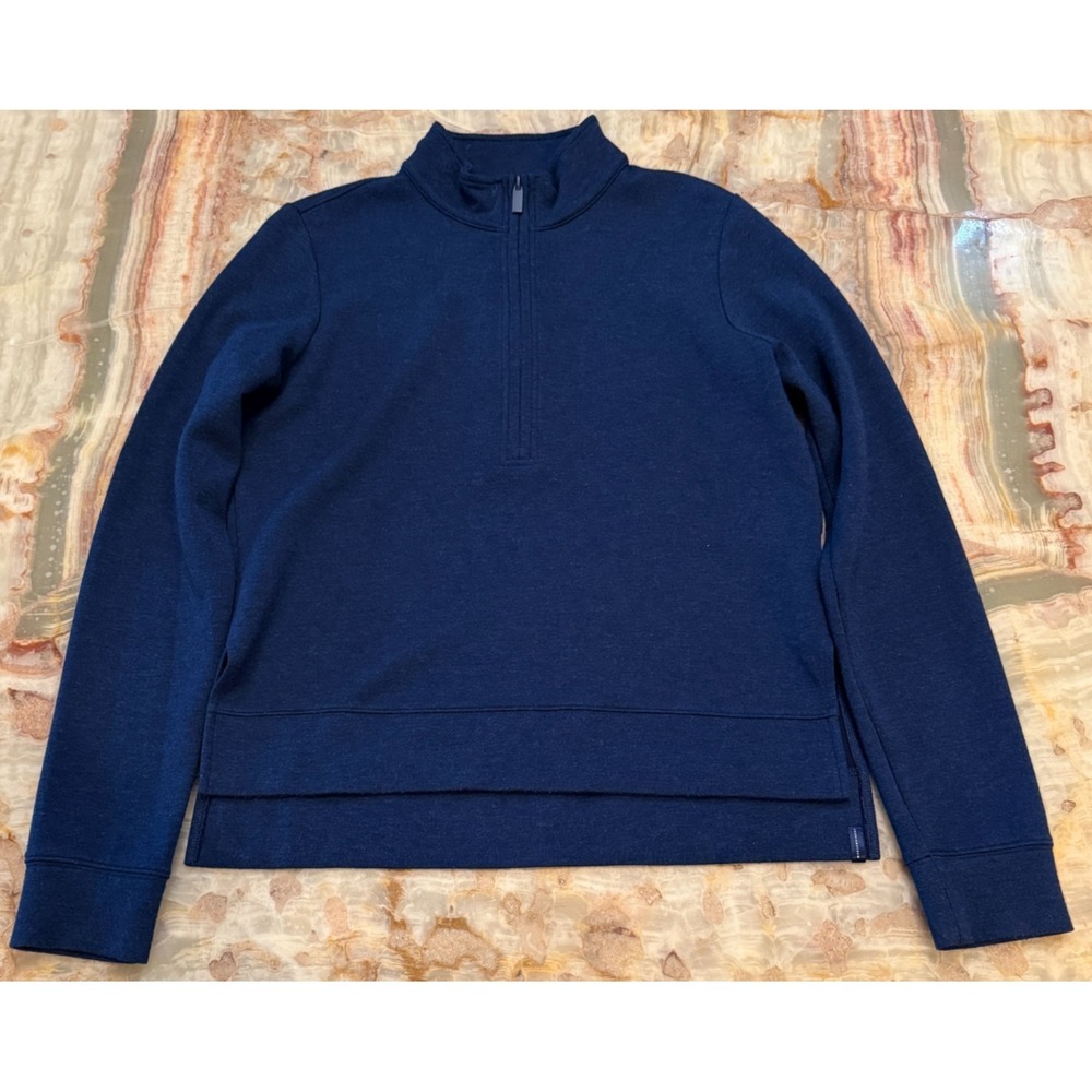 Travis Mathew Mens‎ Half Zip Top Blue Performance Stand Collar High-Low Hem S